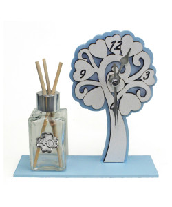 Profumatore Orologio con Albero della Vita legno Azzurro Quadrifoglio 40 Anniversario Nozze Quarantesimo Compleanno Diffusore di profumo