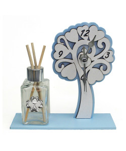 Profumatore Orologio con Albero della Vita legno Azzurro Quadrifoglio Calice della Prima Comunione Diffusore di profumo