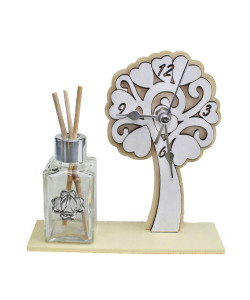 Profumatore Orologio con Albero della Vita legno Panna Quadrifoglio Santa Cresima Diffusore di profumo