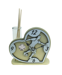 Profumatore Orologio Cuore con Calciatore Giocatore Calcio Football in legno Quadrifoglio 25 Compleanno Diffusore Profumo