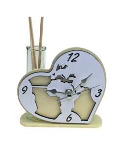 Profumatore Orologio Cuore con Mappamondo Mondo in legno Diffusore Profumo