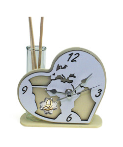 Profumatore Orologio Cuore con Mappamondo Mondo in legno Quadrifoglio Anniversario Nozze Matrimonio Fedi Diffusore Profumo