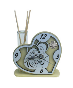 Profumatore Orologio Cuore con Sacra Famiglia in legno Quadrifoglio Santa Cresima Diffusore Profumo
