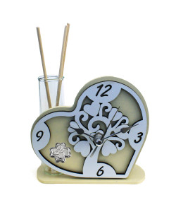 Profumatore Orologio Cuore in legno Albero della Vita e Quadrifoglio 25 Anniversario Nozze Venticinquesimo Compleanno Diffusore Profumo