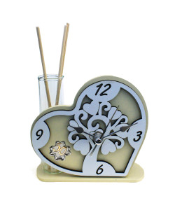 Profumatore Orologio Cuore in legno Albero della Vita e Quadrifoglio 50 Anniversario Nozze Cinquantesimo Compleanno Diffusore Profumo