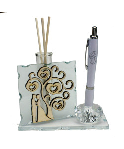 Profumatore PortaPenne in Cristallo Albero della Vita con Cuore Coppia Sposi Anniversario Nozze Matrimonio Fedi Venticinquesimo Penna Diffusore Profumo