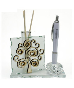 Profumatore PortaPenne in Cristallo Albero della Vita con Cuore Santa Cresima Penna Diffusore Profumo
