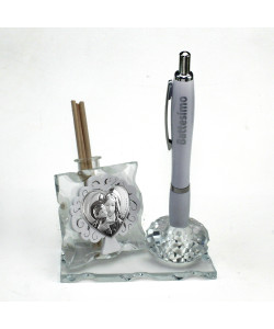 Profumatore PortaPenne in Cristallo Albero della Vita Cuore Madonna e Bambino per Battesimo Penna Diffusore Profumo