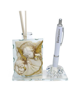 Profumatore PortaPenne in Cristallo Angelo Angioletto Bambino Battesimo Penna Diffusore Profumo Penna