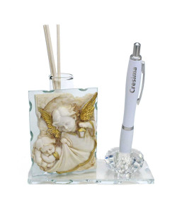 Profumatore PortaPenne in Cristallo Angelo Angioletto Bambino Santa Cresima Penna Diffusore Profumo Penna
