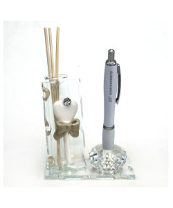 Profumatore PortaPenne in Cristallo Chiave Cuore in Porcellana con Strass 25 Anniversario Nozze Matrimonio Penna Diffusore Profumo