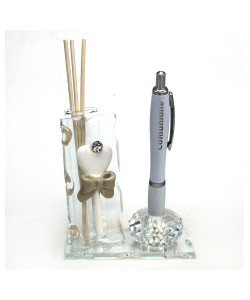 Profumatore PortaPenne in Cristallo Chiave Cuore in Porcellana con Strass Prima Comunione Penna Diffusore Profumo