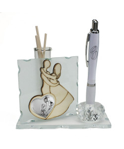 Profumatore PortaPenne in Cristallo Coppia Sposi Cuore Coppia Fedi Anniversario Nozze Matrimonio Cinquantesimo Penna Diffusore Profumo