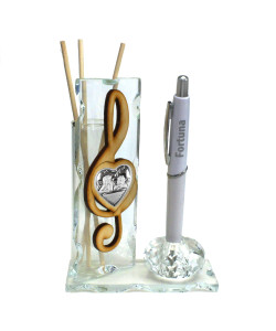 Profumatore PortaPenne in Cristallo Cuore Chiave di Sol Violino Coppia Angeli Angioletti Puttini per Battesimo Comunione Nozze Penna Diffusore Profumo