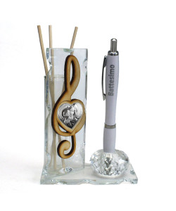 Profumatore PortaPenne in Cristallo Cuore Chiave di Sol Violino Madonna e Bambino per Battesimo Penna Diffusore Profumo