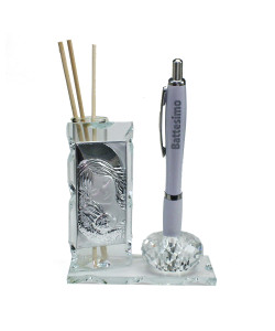 Profumatore PortaPenne in Cristallo Icona Madonna e Bambino per Battesimo Penna Diffusore Profumo