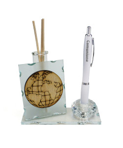 Profumatore PortaPenne in Cristallo Mappamondo Viaggi Mondo Prima Comunione Penna Diffusore Profumo