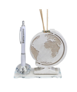 Profumatore PortaPenne in Cristallo Mondo Mappamondo Viaggi Battesimo Penna Diffusore Profumo