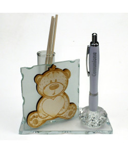 Profumatore PortaPenne in Cristallo Orso Orsetto in Legno con Cuore Calice Prima Comunione Penna Diffusore Profumo