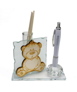 Profumatore PortaPenne in Cristallo Orso Orsetto in Legno con Cuore Santa Cresima Penna Diffusore Profumo