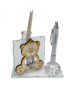 Profumatore PortaPenne in Cristallo Orso Orsetto in Legno con Cuore Santa Cresima Penna Diffusore Profumo