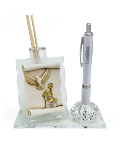 Profumatore PortaPenne in Cristallo Pergamena Santa Cresima Penna Diffusore Profumo