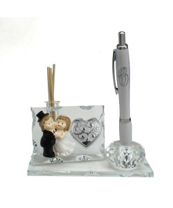 Profumatore PortaPenne in Cristallo Sposi Sposini Innamorati Fedi Anniversario Nozze Albero della Vita Matrimonio Penna Diffusore Profumo