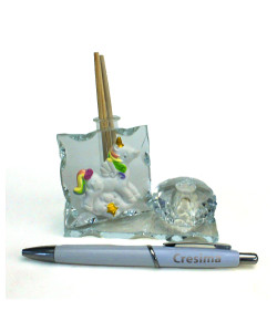 Profumatore PortaPenne in Cristallo Unicorno Arcobaleno su Nuvola in Resina Cresima Penna Diffusore Profumo