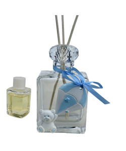 Profumatore Rettangolare in Cristallo con Orso Orsetto Mongolfiera Blu Nascita Bimbo Battesimo Diffusore per Ambienti Profumo