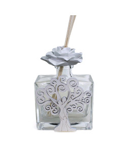 Profumatore Quadrato in Vetro con Rosa Fiore e Albero della Vita Sacra Famiglia Diffusore per Ambienti Profumo Battesimo Comunione Matrimonio