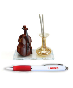 PortaPenne Profumatore in Vetro Soffiato con Violino Laurea Conservatorio Penna Scrivania Diffusore