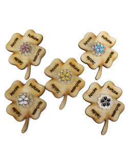 Calamita Cuore Quadrifoglio Portafortuna in Legno Fiori 5 petali Farfalline Nascita Anniversario Matrimonio