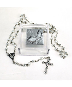 Rosario con Perle Madonna Immacolata con Scatolina Scatola in Plastica Santa Cresima Segnaposto