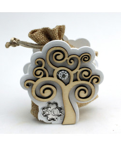 Sacchetto Sacchettino PortaConfetti in Juta con Albero della Vita e Quadrifoglio 30 Anniversario Nozze D'oro Trentesimo Compleanno Confettata