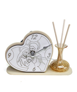 Orologio Profumatore in Vetro Soffiato Sacra Famiglia Matrimonio Scrivania Diffusore