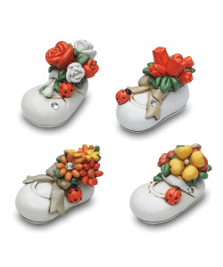 Scarpetta in resina con Fiori e Coccinella Portafortuna XD1245 