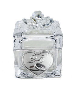 Scatola Scatolina Porta Confetti in vetro con Fiore colorato in Cristallo e Cuore Fedi 25 Anniversario Nozze Matrimonio Confettata 