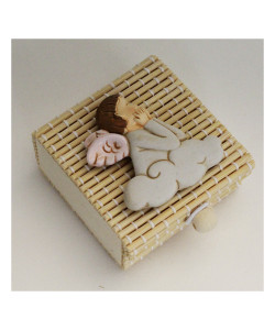 Scatolina Scatola Portaconfetti in Bambu con Calamita Angioletto Angelo Puttino Rosa Bimba  Bambù Confettata Segnaposto Nascita 
