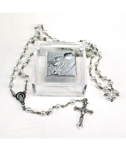 Rosario con Perle Madonna Immacolata con Scatolina Scatola in Plastica Calice della Prima Comunione e Vite Segnaposto