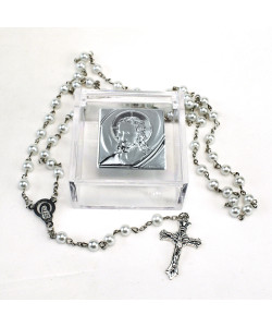 Rosario con Perle Madonna Immacolata con Scatolina Scatola in Plastica Cristo Gesù Matrimonio Battesimo Comunione Segnaposto