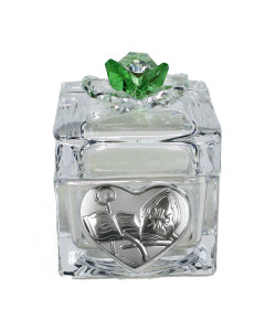 Scatola Scatolina Porta Confetti in vetro con Fiore colorato in Cristallo e Cuore Santa Cresima Confettata 