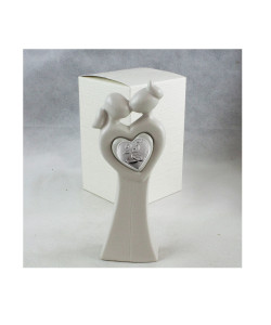 Statuina in ceramica Coppia Sposi Bacio 25 Anniversario Fedi Icona Cuore Amore Nozze 