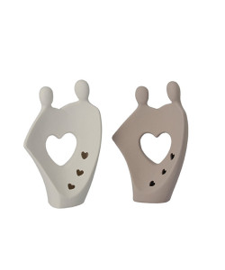 Statuina in porcellana Coppia Sposi Abbraccio con Cuore Cuoricini Icona Amore Nozze 