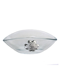 Svuotatasche Alzatina Centrotavola ventaglio in vetro con Quadrifoglio 25 Anniversario Nozze Venticinquesimo Compleanno