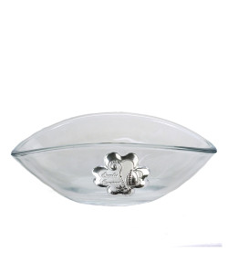 Svuotatasche Alzatina Centrotavola ventaglio in vetro con Quadrifoglio Santa Cresima