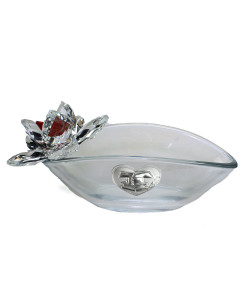 Svuotatasche Centrotavola ventaglio in vetro con Fiore colorato in Cristallo e Cuore Laurea Cappello Pergamena Tesi