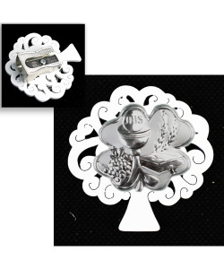 Temperamatite Albero della Vita in Legno con Quadrifoglio Portafortuna Calice della Prima Comunione Temperino