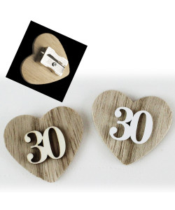Temperamatite Cuore in legno 30 Trentesimo Compleanno Anniversario di Nozze Confettata Segnaposto Temperino