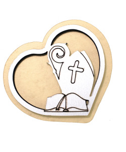 Calamita Magnete Cuore in legno Cappello Vescovile Bastone Bibbia Confettata Segnaposto