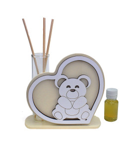 Profumatore Cuore in legno Battesimo Orsetto Nascita Diffusore Profumo
